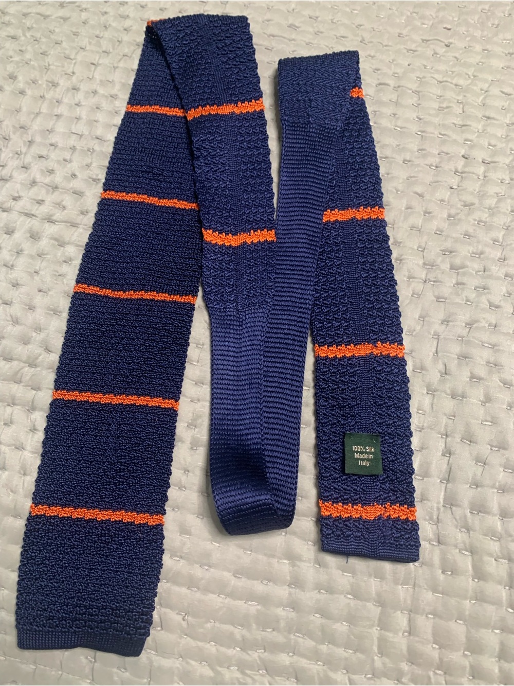 J. Crew Navy and Orange Striped Knit Tie